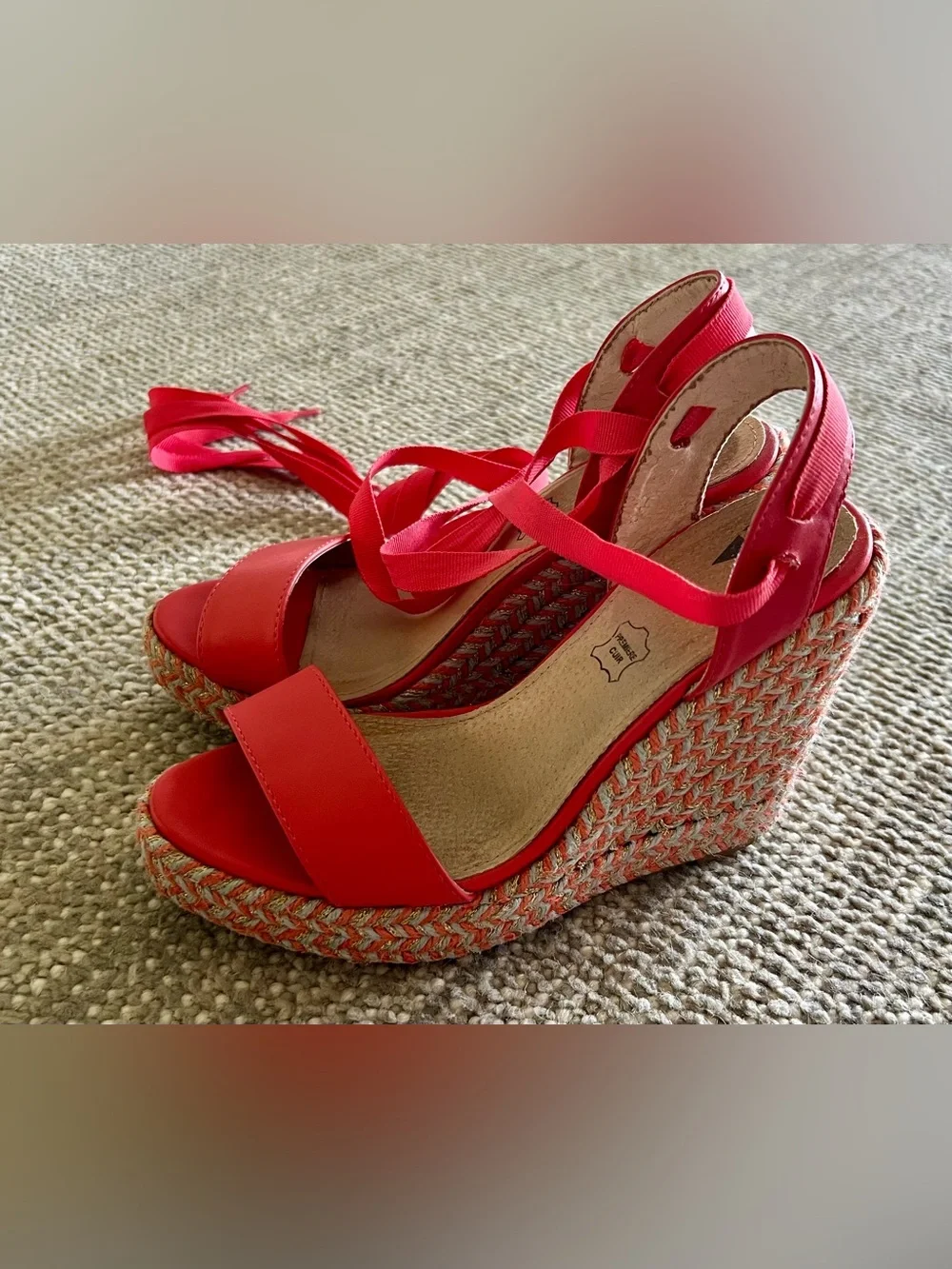Vanessa Wu Orange/Pink Espadrilles Wedges Platform Sandals